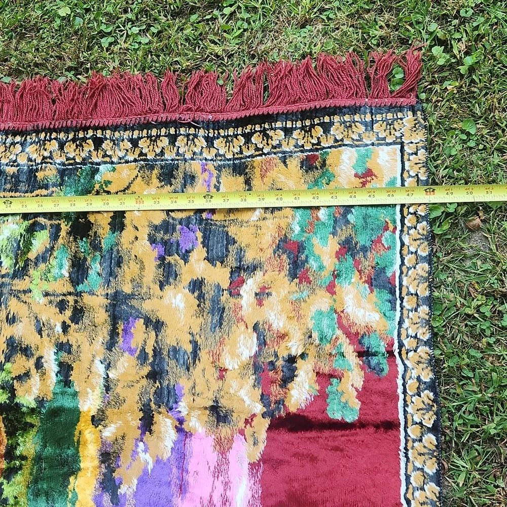 Vintage Large western Equestrian Woven wall hanging or throw rug With Fringe